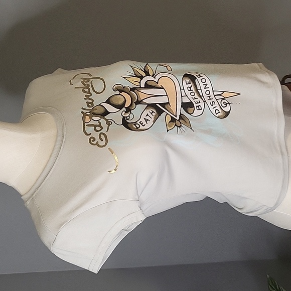Ed Hardy - Death Before Dishonor Tatoo Inspired Gray Cap Sleeve T-Shirt - Size M - Picture 2 of 12